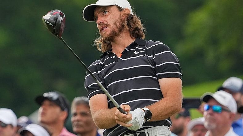May 20, 2022; Tulsa, OK, USA; Tommy Fleetwood plays his shot from the 13th tee during the second round of the PGA Championship golf tournament at Southern Hills Country Club. Mandatory Credit: Michael Madrid-USA TODAY Sports