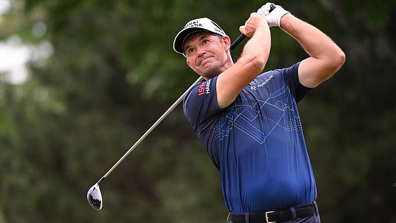 May 20, 2022; Tulsa, Oklahoma, USA; Padraig Harrington plays his shot from the seventh tee during the second round of the PGA Championship golf tournament at Southern Hills Country Club. Mandatory Credit: Orlando Ramirez-USA TODAY Sports