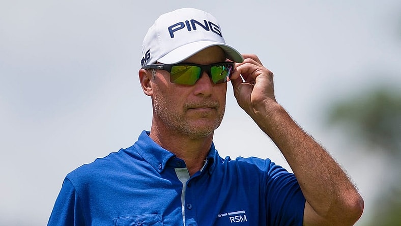 Chris DiMarco puts his sunglasses on while walking the 8th fairway during the second round of the U.S. Senior Open Friday, June 28, 2019 at Warren Golf Course in South Bend.
U S Senior Open Second Round