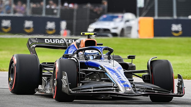 Jun 17, 2022; Montreal, Quebec, CAN; Williams driver Nicholas Latifi of Canada races in the Senna turns during the second free practice session at Circuit Gilles Villeneuve. Mandatory Credit: David Kirouac-USA TODAY Sports