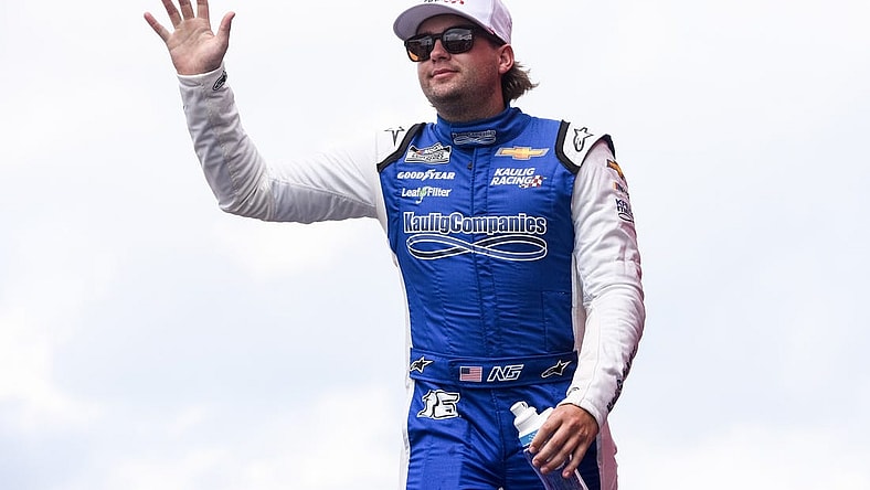 Aug 7, 2022; Brooklyn, Michigan, USA; NASCAR Cup Series driver Noah Gragson (16) is introduced before the race at Michigan International Speedway. Mandatory Credit: Tim Fuller-USA TODAY Sports