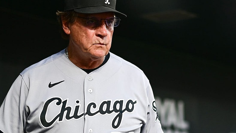 Aug 23, 2022; Baltimore, Maryland, USA;  Chicago White Sox manager Tony La Russa (22) looks onto the field from dugout during the second inning against the Baltimore Orioles at Oriole Park at Camden Yards. Mandatory Credit: Tommy Gilligan-USA TODAY Sports