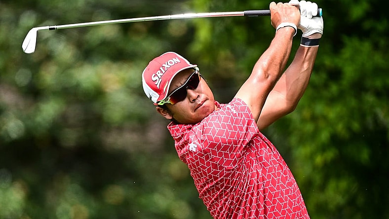 Aug 25, 2022; Atlanta, Georgia, USA; Hideki Matsuyama tees off on the 2nd hole during the first round of the TOUR Championship golf tournament. Mandatory Credit: Adam Hagy-USA TODAY Sports