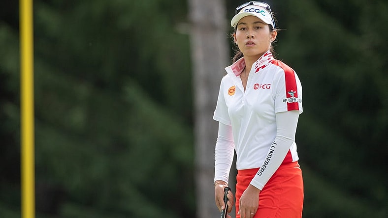 Aug 27, 2022; Ottawa, Ontario, CAN; Atthaya Thitikul from Tailand gets ready to play ofrom the 2nd hole fairway during the third round of the CP Women's Open golf tournament. Mandatory Credit: Marc DesRosiers-USA TODAY Sports