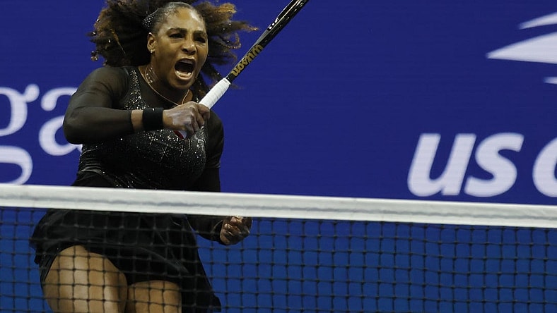 Sep 2, 2022; Flushing, NY, USA; Serena Williams (USA) reacts after winning a point against Ajla Tomljanovic (AUS) (not pictured) on day five of the 2022 U.S. Open tennis tournament at USTA Billie Jean King Tennis Center. Mandatory Credit: Geoff Burke-USA TODAY Sports