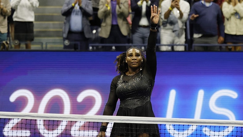 Sep 2, 2022; Flushing, NY, USA; Serena Williams (USA) waves to the crowd after her match against Ajla Tomljanovic (AUS) (not pictured) on day five of the 2022 U.S. Open tennis tournament at USTA Billie Jean King Tennis Center. Mandatory Credit: Geoff Burke-USA TODAY Sports