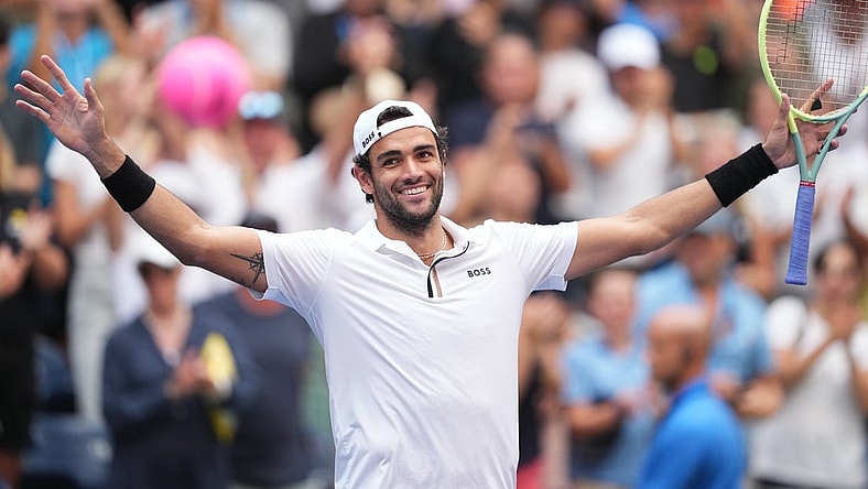 Sep 4, 2022; Flushing, NY, USA; Matteo Berrettini of Italy waves to the crowd after defeating Alejandro Davidovich Fokina of Spain on day seven of the 2022 U.S. Open tennis tournament at USTA Billie Jean King Tennis Center. Mandatory Credit: Danielle Parhizkaran-USA TODAY Sports
