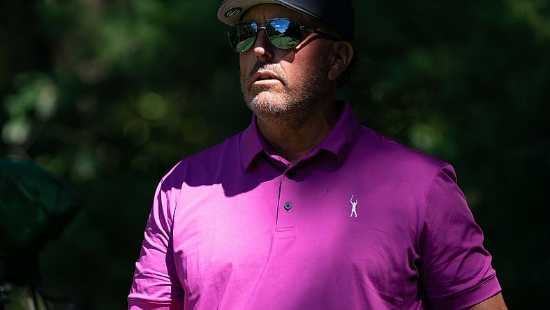 Sep 1, 2022; Boston, Massachusetts, USA; Phil Mickelson during the Pro-Am round of the LIV Golf tournament at The International. Mandatory Credit: Richard Cashin-USA TODAY Sports