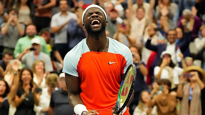 Sept 7, 2022; Flushing, NY, USA; Frances Tiafoe of the USA after beating  Andrey Rublev on day ten of the 2022 U.S. Open tennis tournament at USTA Billie Jean King National Tennis Center. Mandatory Credit: Robert Deutsch-USA TODAY Sports