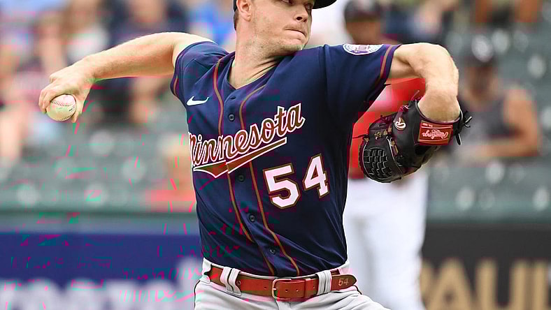 Sep 19, 2022; Cleveland, Ohio, USA; Minnesota Twins starting pitcher Sonny Gray (54) throws a pitch during the first inning against the Cleveland Guardians at Progressive Field. Mandatory Credit: Ken Blaze-USA TODAY Sports