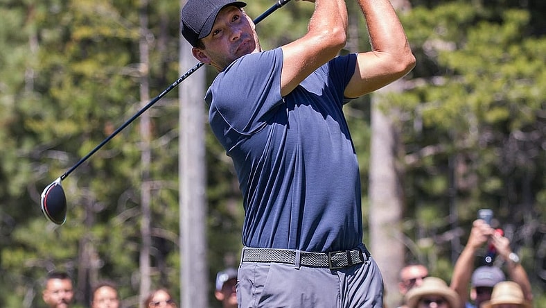 Tony Romo swings during the American Century Championship at Edgewood Tahoe Golf Course in Stateline, Nevada, Friday, July 12, 2019.

Acc Golf Friday 1045