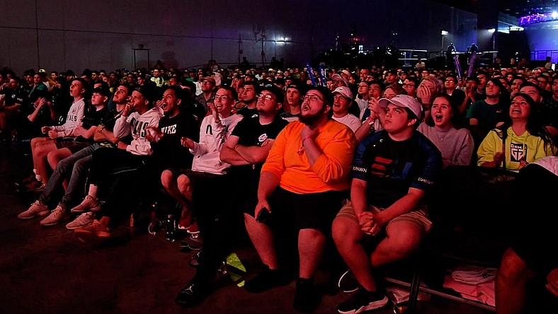 Jul 21, 2019; Miami Beach, FL, USA; Fans react during the gameplay between Reciprocity and GEN.G during the Call of Duty League Finals e-sports event at Miami Beach Convention Center. Mandatory Credit: Jasen Vinlove-USA TODAY Sports