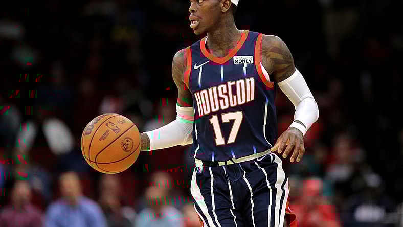 Mar 18, 2022; Houston, Texas, USA; Houston Rockets guard Dennis Schroder (17) handles the ball against the Indiana Pacers during the second quarter at Toyota Center. Mandatory Credit: Erik Williams-USA TODAY Sports