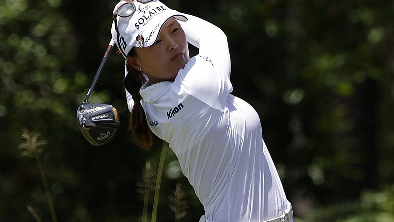 Jun 5, 2022; Southern Pines, North Carolina, USA; Jin Young Ko hits a tee shot on the second hole during the final round of the U.S. Women's Open. Mandatory Credit: Geoff Burke-USA TODAY Sports