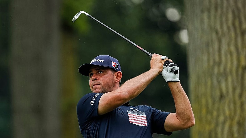 Gary Woodland tees for the 5th during Round 1 of the Rocket Mortgage Classic at the Detroit Golf Club in Detroit on Thurs., July 28, 2022.