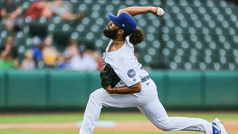 Andre Jackson (24) pitches as the Oklahoma City Dodgers face the Sugar Land Space Cowboys at Chickasaw Bricktown Ballpark in Downtown Oklahoma City on Wednesday, July 27, 2022.

Okc Dodgers 3