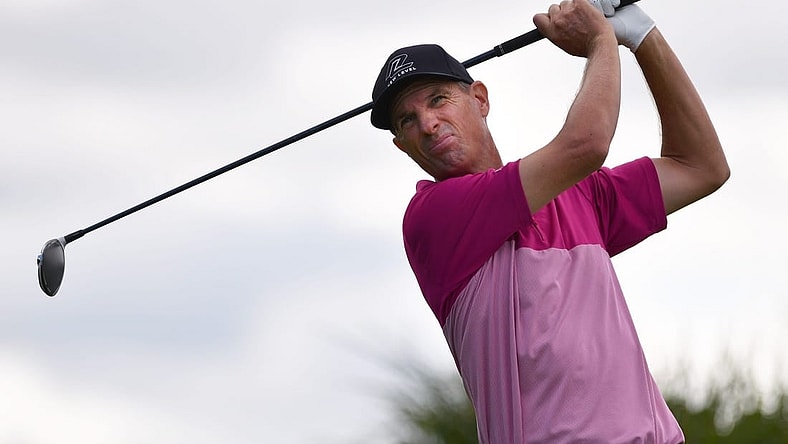 Steven Alker tees off on the 17th hole during the second round of the TimberTech Championship at The Old Course at Broken Sound, Boca Raton, FL. Saturday, Nov. 6, 2021. [JIM RASSOL/palmbeachpost.com]