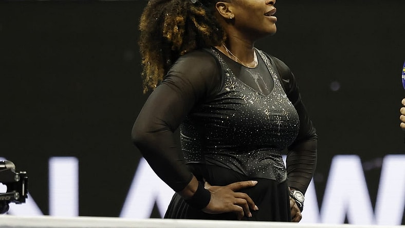 Sep 2, 2022; Flushing, NY, USA; Serena Williams (USA) stands on the court after her match against Ajla Tomljanovic (AUS) (not pictured) on day five of the 2022 U.S. Open tennis tournament at USTA Billie Jean King Tennis Center. Mandatory Credit: Geoff Burke-USA TODAY Sports