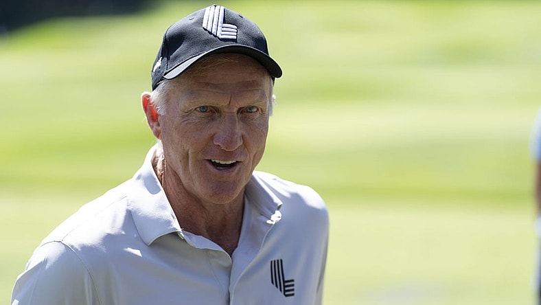 Sep 3, 2022; Boston, Massachusetts, USA; Greg Norman CEO of LIV Golf before the second round of the LIV Golf tournament at The International. Mandatory Credit: Richard Cashin-USA TODAY Sports