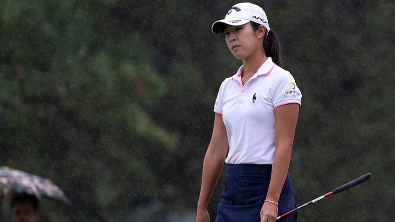 Andrea Lee reacts to her putt on hole one of the Kendale Course during the final round of the Kroger Queen City Championship presented by P&G at the Kenwood Country Club in Madeira on Sunday, Sept. 11, 2022.

Lpga Queen City Championship 0154