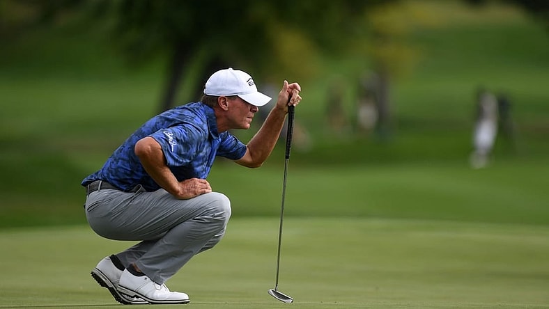 Steve Stricker assesses the green before putting during the Sanford International on Sunday, September 18, 2022, at the Minnehaha Country Club in Sioux Falls.

Sanford Intl Final Day 006