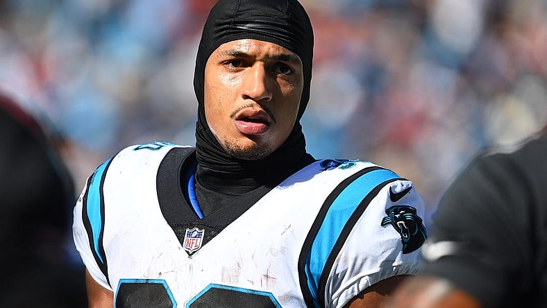 Oct 23, 2022; Charlotte, North Carolina, USA; Carolina Panthers running back Chuba Hubbard (30) on the sidelines in the third quarter at Bank of America Stadium. Mandatory Credit: Bob Donnan-USA TODAY Sports