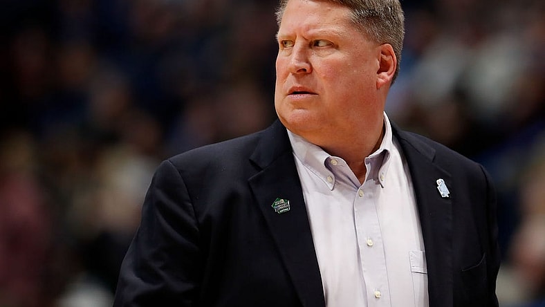 Mar 21, 2019; Hartford, CT, USA; Old Dominion Monarchs head coach Jeff Jones watches a play against the Purdue Boilermakers during the first half of a game in the first round of the 2019 NCAA Tournament at XL Center. Mandatory Credit: David Butler II-USA TODAY Sports
