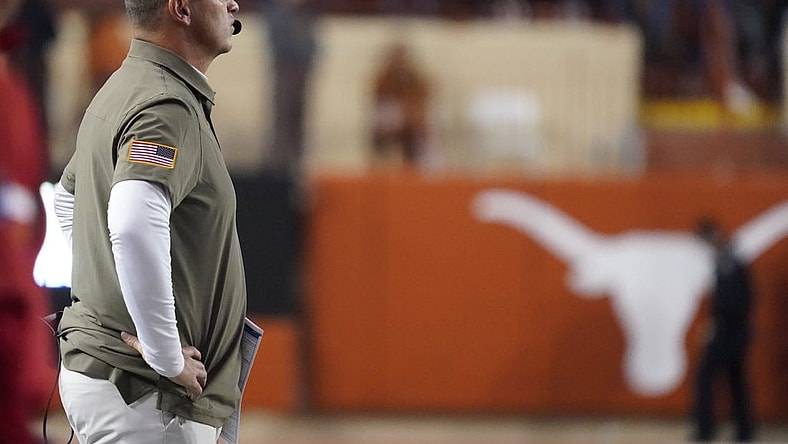 Nov 13, 2021; Austin, Texas, USA; Texas Longhorns head coach Steve Sarkisian during the second half against the Kansas Jayhawks at Darrell K Royal-Texas Memorial Stadium. Mandatory Credit: Scott Wachter-USA TODAY Sports