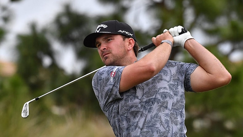 Will Gordon of Davidson, NC, hits from the tee of the par 3, 253-yard, third hole on Friday, Feb. 18, 2022 during the second round of the LECOM Suncoast Classic  on the Korn Ferry Tour at Lakewood National Golf Club.

Lecom Round 2 026