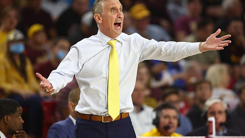 Mar 5, 2022; Tempe, Arizona, USA; Arizona State Sun Devils head coach Bobby Hurley reacts against the Stanford Cardinal in the second half at Desert Financial Arena. Mandatory Credit: Mark J. Rebilas-USA TODAY Sports