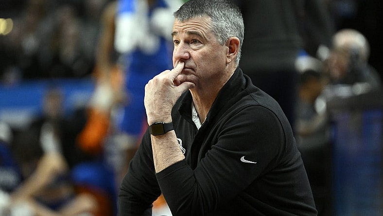 Mar 17, 2022; Portland, OR, USA; Boise State Broncos head coach Leon Rice looks on in the first half against the Memphis Tigers during the first round of the 2022 NCAA Tournament at Moda Center. Mandatory Credit: Troy Wayrynen-USA TODAY Sports