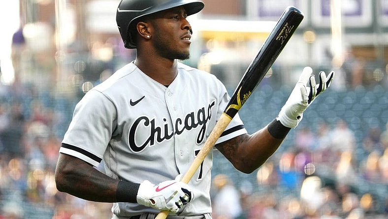 Jul 26, 2022; Denver, Colorado, USA; Chicago White Sox shortstop Tim Anderson (7) during the first inning against the against the Colorado Rockies at Coors Field. Mandatory Credit: Ron Chenoy-USA TODAY Sports