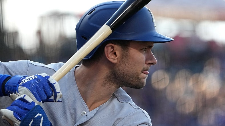 Jul 30, 2022; Denver, Colorado, USA; Los Angeles Dodgers shortstop Trea Turner (6) during the first inning against the Colorado Rockies at Coors Field. Mandatory Credit: Ron Chenoy-USA TODAY Sports