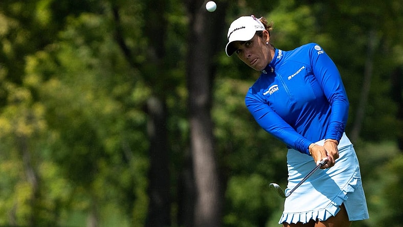 Maria Fassi chips onto hole 18 of the Kendale Course during the final round of the Kroger Queen City Championship presented by P&G at the Kenwood Country Club in Madeira on Sunday, Sept. 11, 2022.

Lpga Queen City Championship 0685