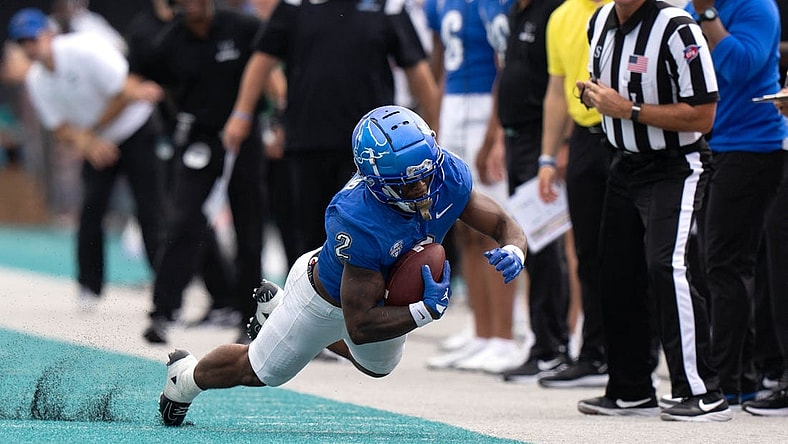 Buffalo Bulls running back Ron Cook Jr. (2) catches a pass in the second quarter against the Coastal Carolina Chanticleers at Brooks Stadium. Mandatory Credit: David Yeazell-USA TODAY Sports
