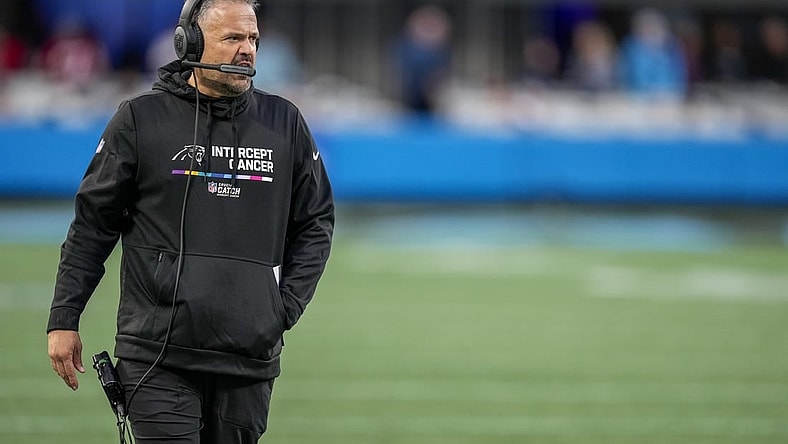 Oct 9, 2022; Charlotte, North Carolina, USA;  Carolina Panthers head coach Matt Rhule during the second half against the San Francisco 49ers  at Bank of America Stadium. Mandatory Credit: Jim Dedmon-USA TODAY Sports