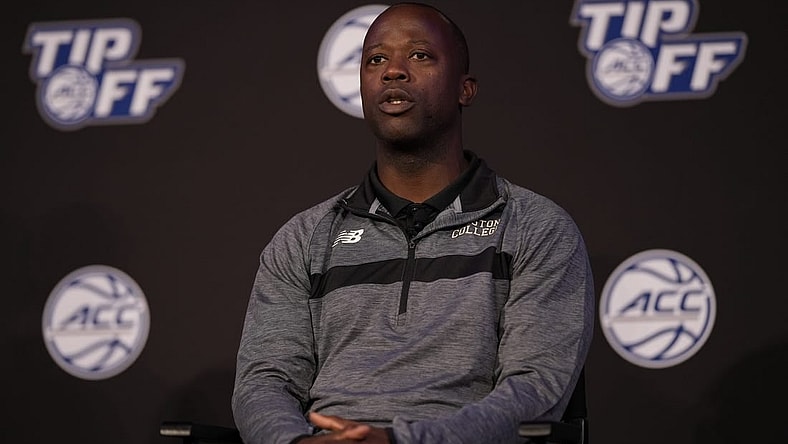 Oct 12, 2022; Charlotte, North Carolina, US; Boston College Coach Earl Grant during the ACC Tip Off media day in Charlotte, NC.  Mandatory Credit: Jim Dedmon-USA TODAY Sports