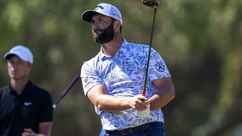 Oct 22, 2022; Ridgeland, South Carolina, USA; Jon Rahm plays from the second tee during the third round of THE CJ CUP in South Carolina golf tournament. Mandatory Credit: David Yeazell-USA TODAY Sports