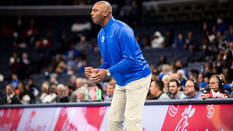 Memphis Tigers basketball head coach Penny Hardaway coaches against Lane College on Oct. 30, 2022 at the Fedex Forum in Memphis.