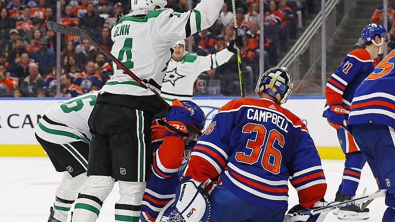 Nov 5, 2022; Edmonton, Alberta, CAN; Dallas Stars forward Jamie Benn (14) celebrates his goal  during the second period against the Edmonton Oilers at Rogers Place. Mandatory Credit: Perry Nelson-USA TODAY Sports
