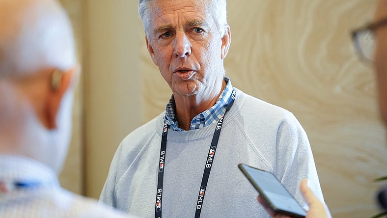 Nov 9, 2022; Las Vegas, NV, USA; Philadelphia Phillies president of baseball operations Dave Dombrowski answers questions from the media during the MLB GM Meetings at The Conrad Las Vegas. Mandatory Credit: Lucas Peltier-USA TODAY Sports