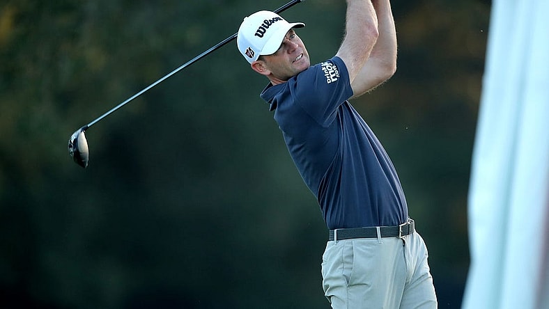 Nov 11, 2022; Houston, Texas, USA; Brendan Steele takes a tee shot on the first hole during the second round of the Cadence Bank Houston Open golf tournament. Mandatory Credit: Erik Williams-USA TODAY Sports