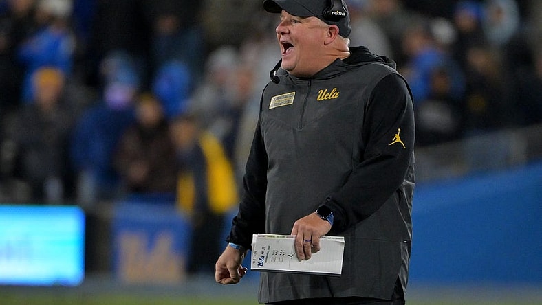 Nov 12, 2022; Pasadena, California, USA;  UCLA Bruins head coach Chip Kelly calls a play in the second half against the Arizona Wildcats at the Rose Bowl. Mandatory Credit: Jayne Kamin-Oncea-USA TODAY Sports