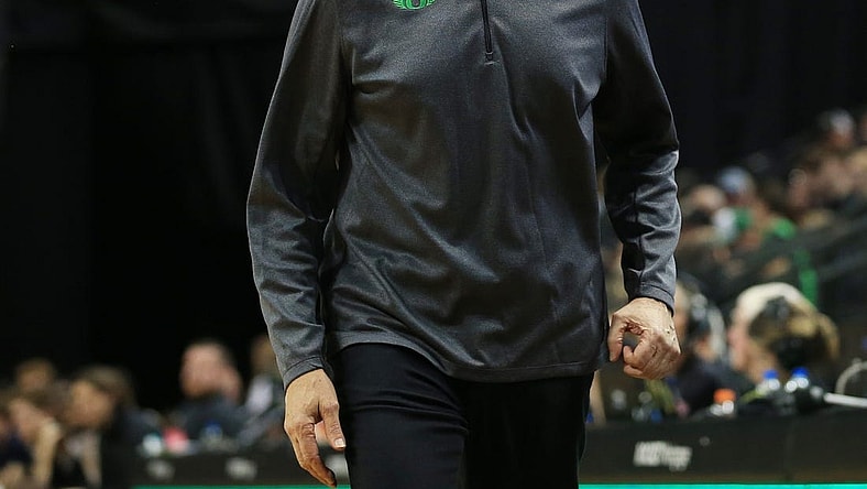 Oregon coach Dana Altman objects to a call during the first half of the Ducks game against Montana State at Matthew Knight Arena.

Basketball Eug Uombb Vs Montana State Montana State At Oregon