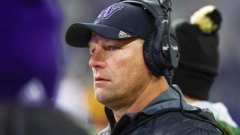 Nov 19, 2022; Seattle, Washington, USA; Washington Huskies head coach Kalen DeBoer stands on the sideline  during the third quarter against the Colorado Buffaloes at Alaska Airlines Field at Husky Stadium. Mandatory Credit: Joe Nicholson-USA TODAY Sports