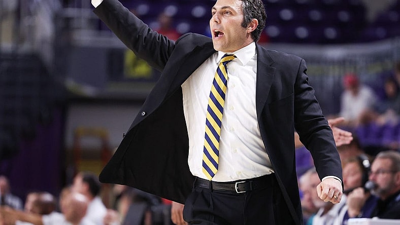 Nov 21, 2022; Fort Myers, Florida, USA;  Georgia Tech Yellow Jackets head coach Josh Pastner calls a play against the Utah Utes in the first half during the Fort Myers Tip-off at Suncoast Credit Union Arena. Mandatory Credit: Nathan Ray Seebeck-USA TODAY Sports