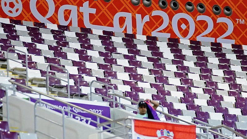 Nov 27, 2022; Doha, Qatar; A general view of seats at Khalifa International Stadium before a group stage match between Croatia and Canada during the 2022 World Cup. Mandatory Credit: Danielle Parhizkaran-USA TODAY Sports