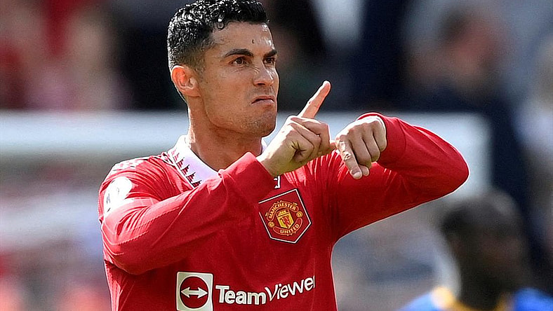 Manchester United's Cristiano Ronaldo reacts after their first goal. Manchester United v Brighton & Hove Albion - Old Trafford, Manchester, Britain - August 7, 2022