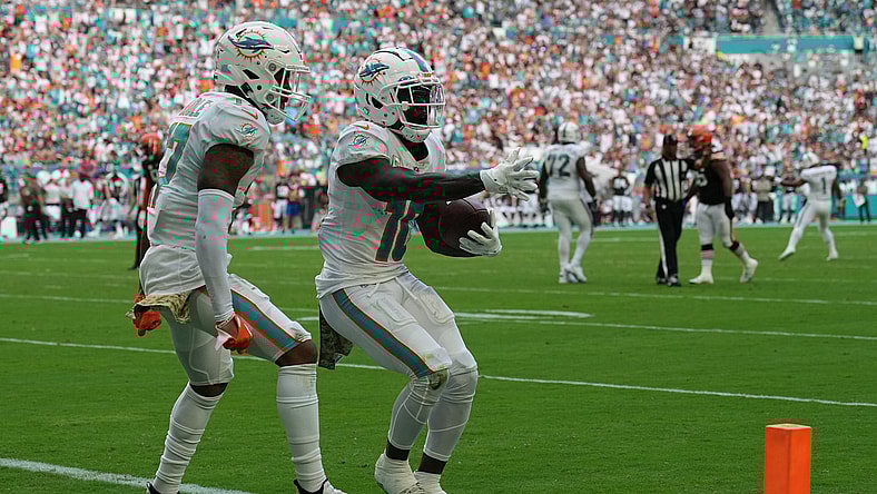 Miami Dolphins' Jaylen Waddle and Tyreek Hill