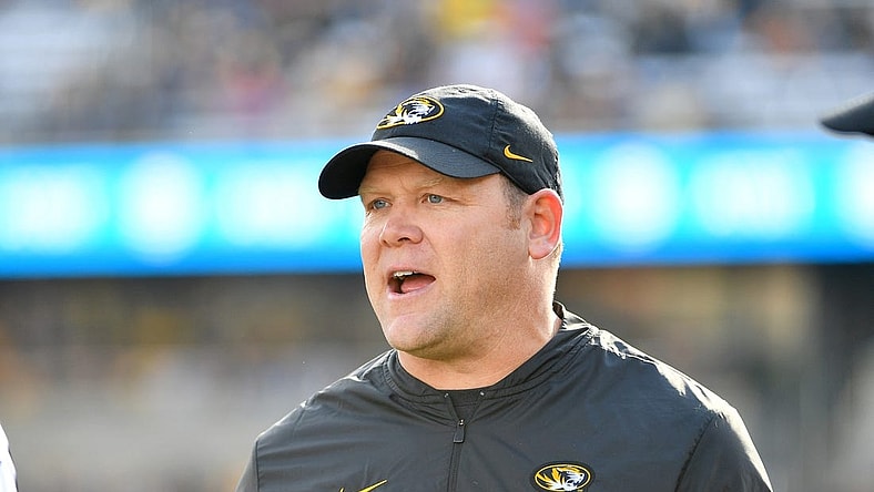 Nov 16, 2019; Columbia, MO, USA; Missouri Tigers head coach Barry Odom reacts to play during the second half against the Florida Gators at Memorial Stadium/Faurot Field. Mandatory Credit: Denny Medley-USA TODAY Sports
